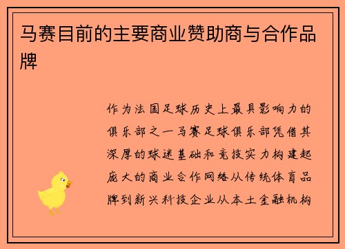 马赛目前的主要商业赞助商与合作品牌